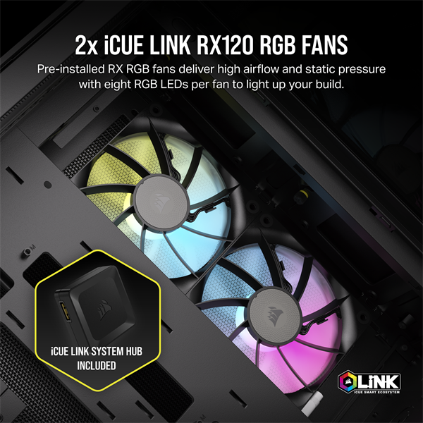 CORSAIR Ház Micro-ATX iCUE LINK 2500X RGB, Tápegység nélkül, Edzett Üveg, fekete - Image 7