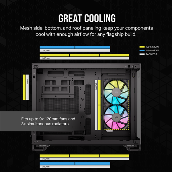 CORSAIR Ház Micro-ATX iCUE LINK 2500X RGB, Tápegység nélkül, Edzett Üveg, fekete - Image 4