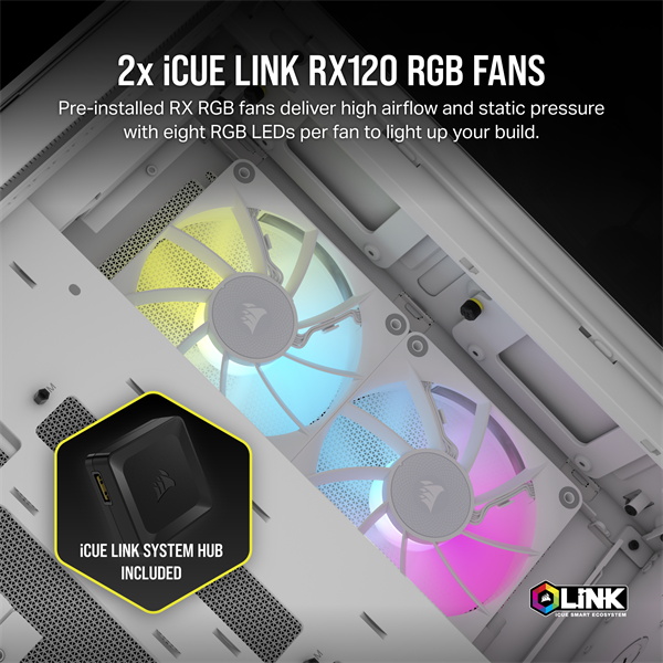CORSAIR Ház Micro-ATX iCUE LINK 2500X RGB, Tápegység nélkül, Edzett Üveg, fehér - Image 4