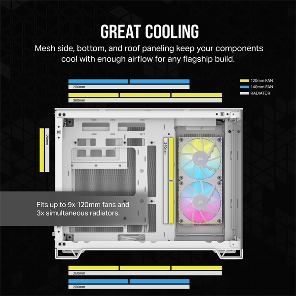 CORSAIR Ház Micro-ATX iCUE LINK 2500X RGB, Tápegység nélkül, Edzett Üveg, fehér - Image 6