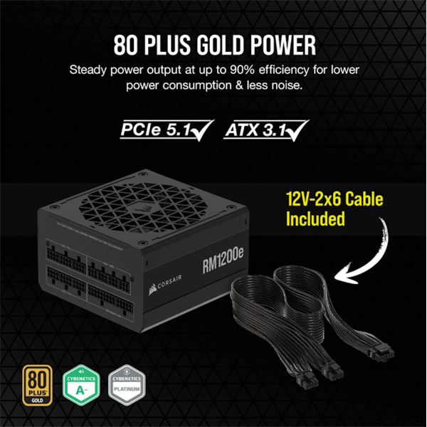 CORSAIR Tápegység Moduláris, RM1200e, 1200W, 14cm, ATX3.1, 80+ Gold - Image 3