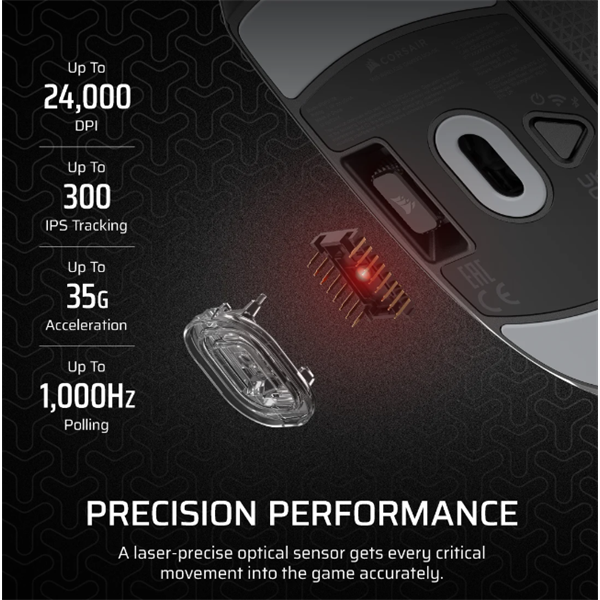 CORSAIR Vezeték Nélküli Egér Gaming, M55 Lightwight, 6 programozható gomb, Ultra-könnyű, 16000dpi, fekete - Image 4