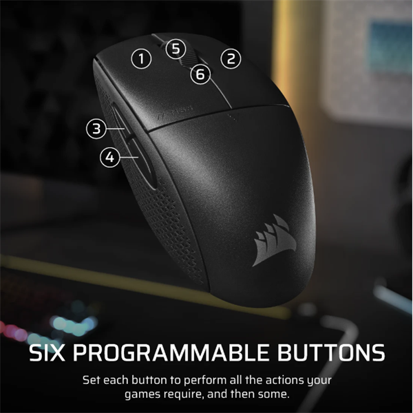 CORSAIR Vezeték Nélküli Egér Gaming, M55 Lightwight, 6 programozható gomb, Ultra-könnyű, 16000dpi, fekete - Image 7