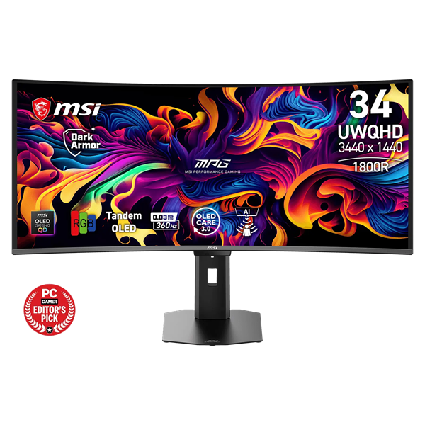 MSI_Monitor_GAMING_MPG_341CQR_QD-OLED_X36_Ivelt_34_UWQHD_3440x1440_219_360Hz_15000001_003ms_2x_HDMI_DP_USB-C-i1977553 MSI Monitor GAMING MPG 341CQR QD-OLED X36 Ívelt 34" UWQHD 3440x1440 21:9, 360Hz, 1500000:1, 0,03ms, 2x HDMI, DP, USB-C - Image 1
